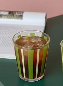 Joivida 1pc Self-Made Retro Fresh Style INS Glass Cup, Green Striped Asymmetrical Water Cup & Milk Cup, Niche And Minimalist,Christmas, Valentine's Day Ramadan Festival - Green - View 2