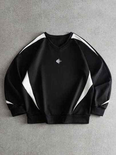 PAVTROS Sweat-shirt col rond à manches longues avec imprimé bicolore pour hommes