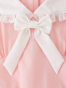 1 pieza Vestido de manga larga elegante y cómodo con cuello de volantes, lazo y encaje, versátil y femenino, apropiado para uso diario en primavera/otoño - Multicolor - Ver 7