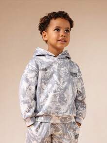 Bộ đồ thể thao SUMWON dành cho bé trai, gồm áo hoodie và quần nỉ họa tiết rằn ri, không có mũ trùm đầu có dây rút, thích hợp cho phong cách thường ngày, dạo phố hoặc đi nghỉ mát. - Xám - Xem 3