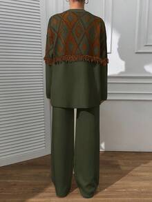EURMUSE Boho Sweater And Trouser Casual Simple - Army Green - View 2