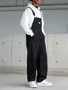 Manfinity Hypemode 男士休闲多口袋胸部护具牛仔背带裤，街头时尚 - 黑色 - 查看 6