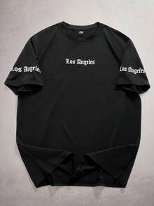 StoneGrade Men's Casual Letter Graphic Round Neck Short Sleeve T-Shirt, Summer T Shirt Los Angeles - Black - View 1