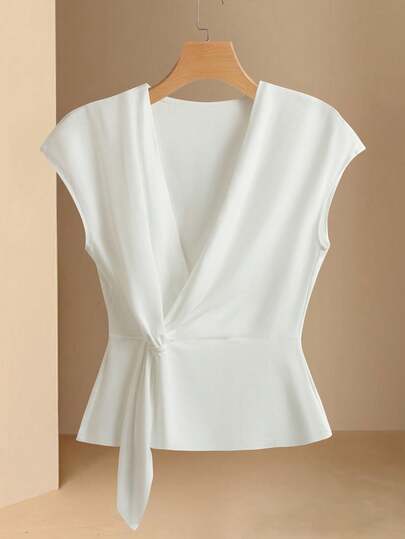 Franclia 女士优雅扭纹设计纯色短袖休闲 T 恤