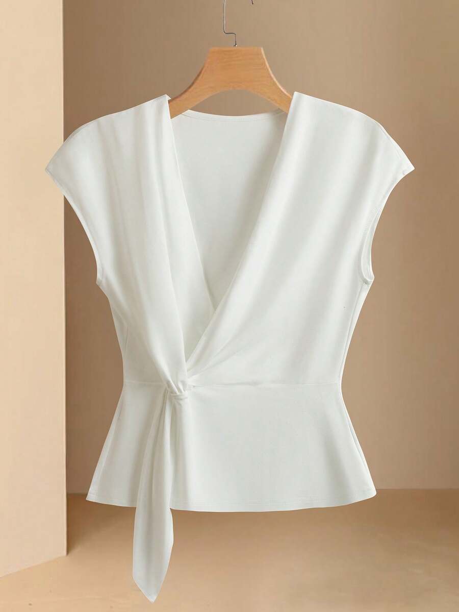 Franclia 女士优雅扭纹设计纯色短袖休闲 T 恤