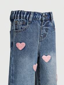 SHEIN Girls Heart Embroidery Loose Straight Leg Jeans, Fashionable & Versatile Young Girls Baggy Jeans Y2k Wide Leg Jeans Girls Baggy Girls Jeans Loose Jeans New Arrival 2026 Aesthetic Clothes For Teens Girls' Jeans, New Arrival For  2026, Light Wash Denim With Heart Embroidery, Relaxed Straight Leg, Versatile For Holidays, Casual Outings, School, Parties, Christmas And More Young Girl Heart Embroidered Casual Wide Leg Distressed Washed Denim Jeans, Suitable For Spring, Summer, Autumn, Winter, Street