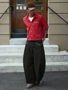 SWAVVY Men's Mid-Rise Loose Fashionable Casual Versatile Street Pants Men Wide Leg Pants Men Chain For Pants Pants Jewelry Men Gothic Pants Men Men's Dress Up Pants - Black - View 7