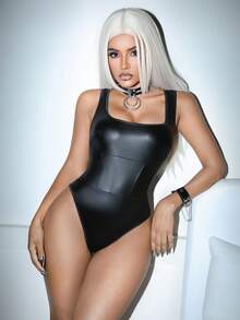 Square Neck Sleeveless Bodysuit, Sexy & Fitted