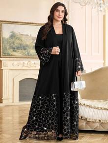 Al Najma 加大码女式亮片花卉装饰长袖优雅休闲长袍