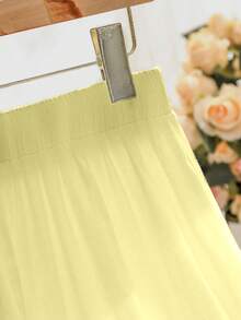 Mulvari Women's Mid-Length Elastic Waist Eyelet Embroidery Skirt, Spring/Summer - Light Yellow - View 4