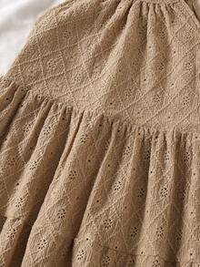 Tween 女童夏季休闲纯色纹理面料挂脖层叠下摆连衣裙