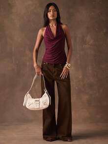 SHEIN BAE Modna, seksowna koszulka damska w jednolitym kolorze z odkrytymi plecami i drapowanym dekoltem