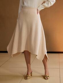 MOTF PREMIUM ASYMMETRICAL HEM SWEATER SKIRT - Apricot - View 4