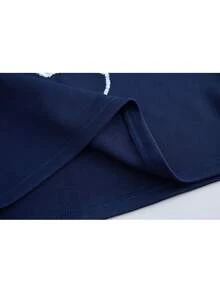 Tween Girls' Oversized Crew Neck Drop Shoulder Long Sleeve Casual Pullover Pullover Sweatshirt Set - Navy Blue - View 8