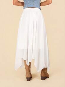 Coeurva 不對稱下擺素色半身裙 - 白色 - 查看 3