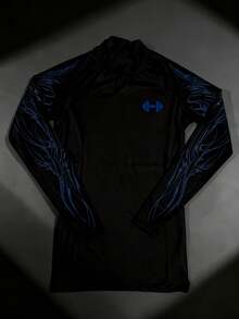 GymBeat Men's Graphic Print Long Sleeve Compression Sports T-Shirt Compression Shirt Men - Black - View 4