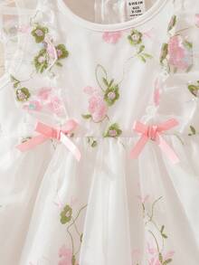 Souflis Souflis 法式复古新款女婴甜美荷叶边无袖刺绣网纱公主裙，适合节日、度假、派对等场合，春夏款 - 彩色 - 查看 5