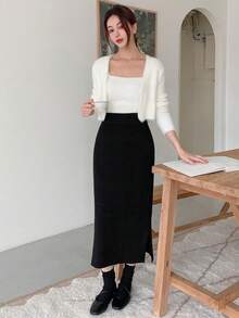 DAZY 开衩下摆罗纹针织毛衣裙 秋冬