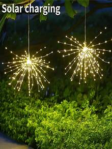 5Pcs/4Pcs/1Pc Suspended Solar Garden Fireworks Light, 8-Mode, LED Outdoor Decorative Light, Warm White Light, Suitable For Courtyard, Eaves, Halloween, Christmas Party Decoration - Warm white light - View 4