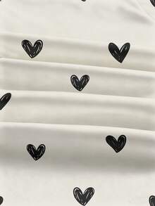 Veykashi 休闲可爱黑色爱心印花罗纹袖口和领口大码女式T恤，秋冬白色T恤，度假款 - 彩色 - 查看 6