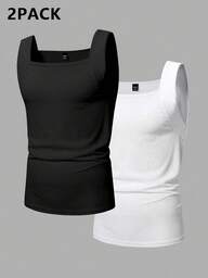 HUEFORM 2 Packs Men's Solid Ribbed Casual Versatile Tank Top, Holiday