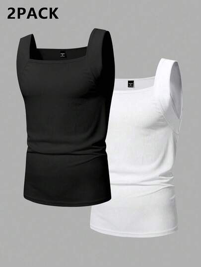HUEFORM 2 Packs Men's Solid Ribbed Casual Versatile Tank Top, Holiday