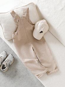 女童灯芯绒休闲纽扣口袋背带连体裤 - 卡其色 - 查看 2