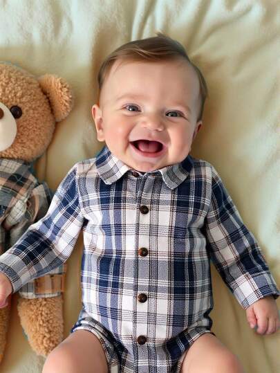 Souflis Souflis Bodys de manga larga a cuadros estilo retro francés, adecuado para el hogar, el exterior y múltiples ocasiones, unisex para bebé