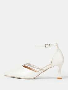 CUCCOO HITCHD Women's White Rhinestone Pointed Toe Stiletto Mid Heel Pumps, Elegant Casual Minimalist Comfortable Slip-On Office Work Commute Fashion High Heels, Suitable For Formal Occasions, Dates, And Work Attire - White - View 8