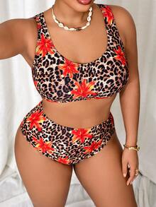SHEIN Slayr CURVE Bộ đồ bơi hở lưng họa tiết da báo và hoa cỡ lớn dành cho nữ, thích hợp cho kỳ nghỉ ở bãi biển, mùa xuân/hè - Nhiều màu - Xem 4