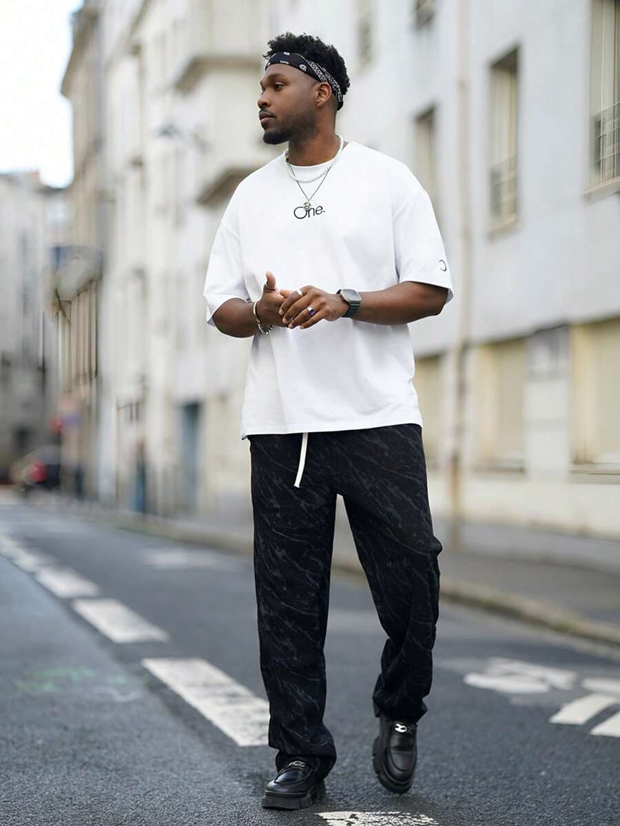 Heavens Edit Men Letter Graphic Drop Shoulder Tee - White - View 1