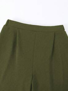 SHEIN 2件套少女时尚优雅通勤套装，纯色条纹衬衫+宽松阔腿裤 - 軍綠色 - 查看 7