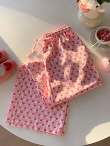 Comfortcana 女士心形印花系带阔腿休闲裤 - 彩色 - 查看 3