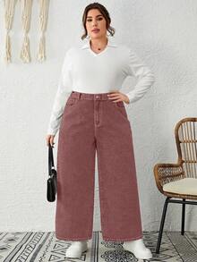 EMERY ROSE Plus Size Spring Simple Slant Pocket Loose Straight Leg Non-Stretch Jeans - Rust Brown - View 6