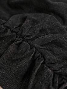 Jeanoix 女士休闲时尚褶裥开襟超短款牛仔夹克，春秋季 - 黑色 - 查看 8