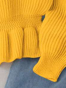 Maglia a maniche lunghe lavorata a maglia, abiti per bambini in stile coreano, maglione corto con balze alla moda e vestibilità aderente, adatto per autunno/inverno - Giallo - Visualizzare 5