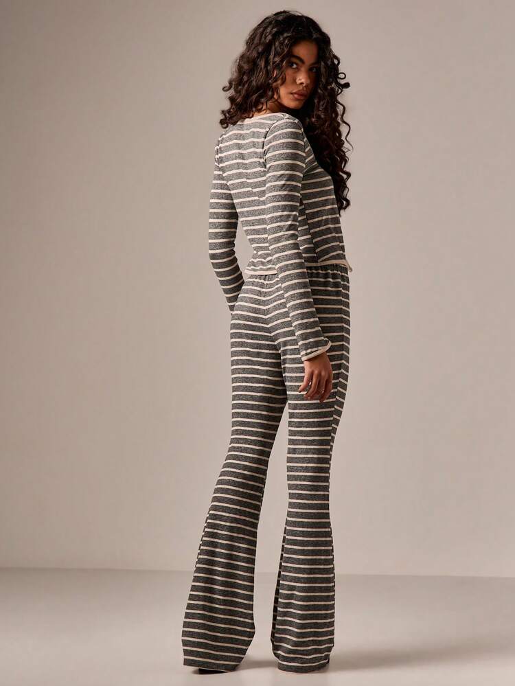Striped Flared Palazzo Pants With Wide Legs