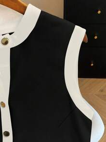 SHEIN Clasi Blusa casual de talla grande con tejido de punto y bloqueo de color - Negro - Ver 6