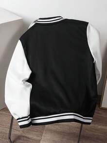 Manfinity Joysei 男士休闲简约时尚夹克，外出复古朋友图案长袖运动夹克，撞色夹克，适合朋友、丈夫、男朋友的礼物，适合秋季 - 黑與白 - 查看 2