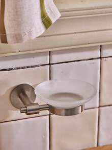 Cirelle 1 pieza Portasabón de acero inoxidable para inodoro, portasabón autoadhesivo de pared, para baños y aseos - Diseño moderno, estructura de metal duradera, portarrollos de papel higiénico y portasabón para baño - Multicolor - Ver 2