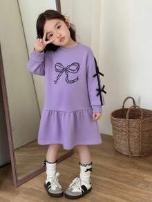 Genkimix Kids Váy công chúa trang trí nơ tay dài thanh lịch cho bé gái - Màu tím - Xem 5
