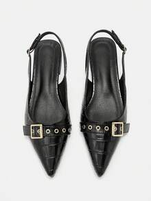 CUCCOO CURVES Bailarinas de mujer con diseño de hebilla y punta afilada, de ancho amplio - Negro - Ver 10