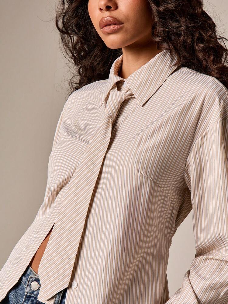 Striped Button Down Blouse With Collar