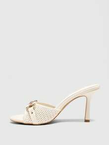 CUCCOO BIZCHIC Women's Metal Decor Fashion Daily Wear High Heel Slide Sandals For Christmas - Beige - View 4