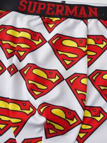 SUPERMAN X SHEIN Men's Soft & Comfortable All-Over Print Letter Tape Trunks - White - View 4