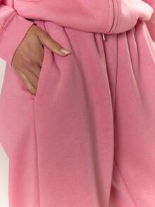 MUSERA 筒状裤腿弹力腰带慢跑裤套装，仅限下装，优雅可爱性感街头风，适合夜间外出和休闲场合。 - 粉色 - 查看 5