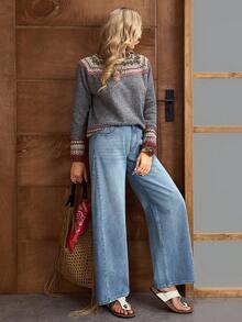 EMERY ROSE Women's Casual Washed Low Waist Wide Leg Jeans - Blue - View 7