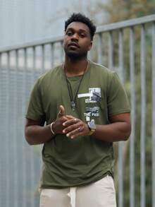 Heavens Edit Men's Summer Casual Letter Printed Round Neck Short Sleeve T-Shirt - Army Green - View 1