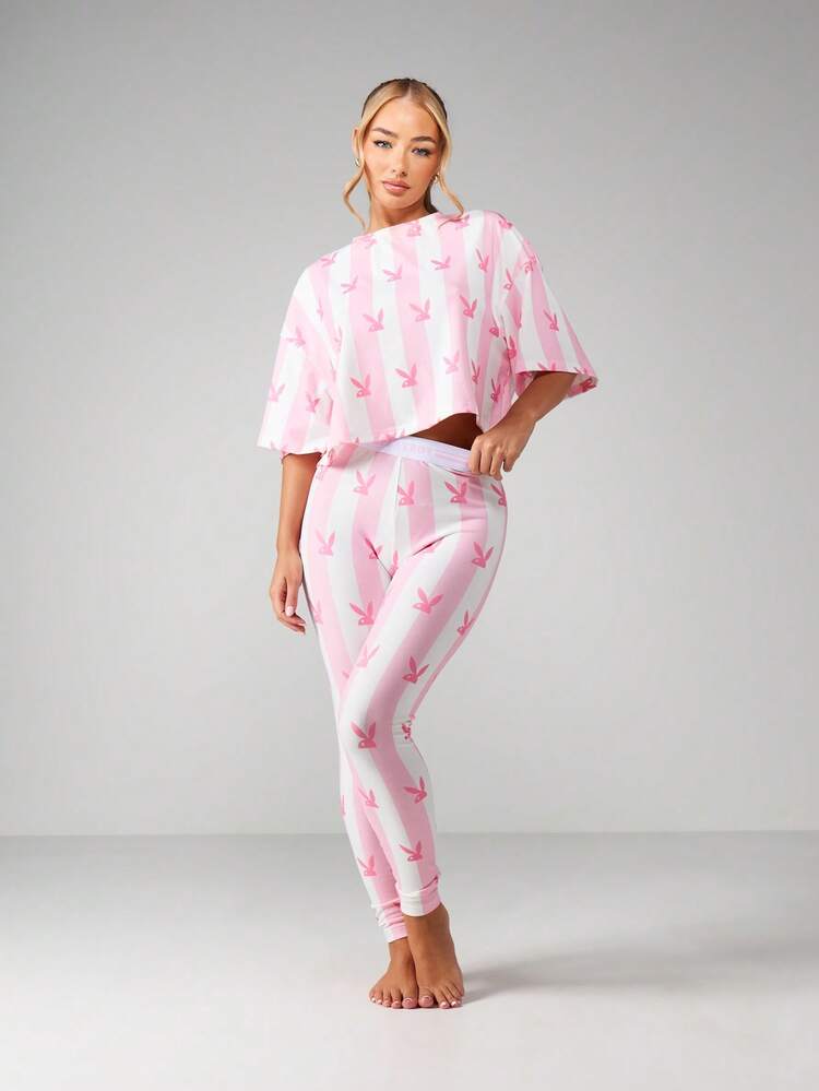 Missguided x Playboy タイダイバニープリントパジャマセット（クロップドトップ付き）