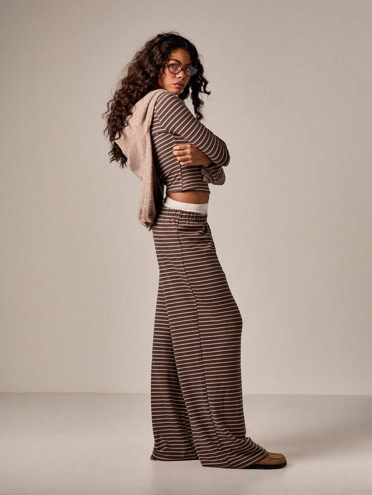 Striped Wide Leg Palazzo Pants With High Rise